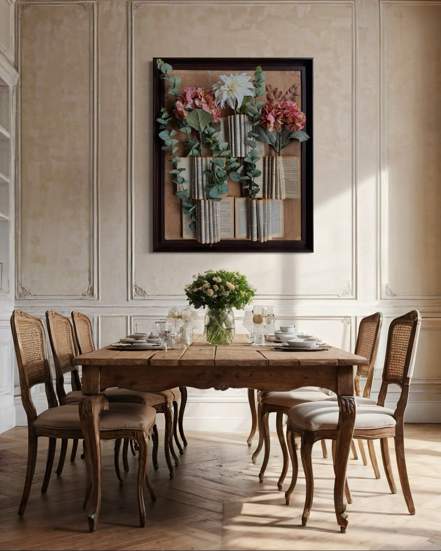 Unique handcrafted decor piece blending literature and botanical elements