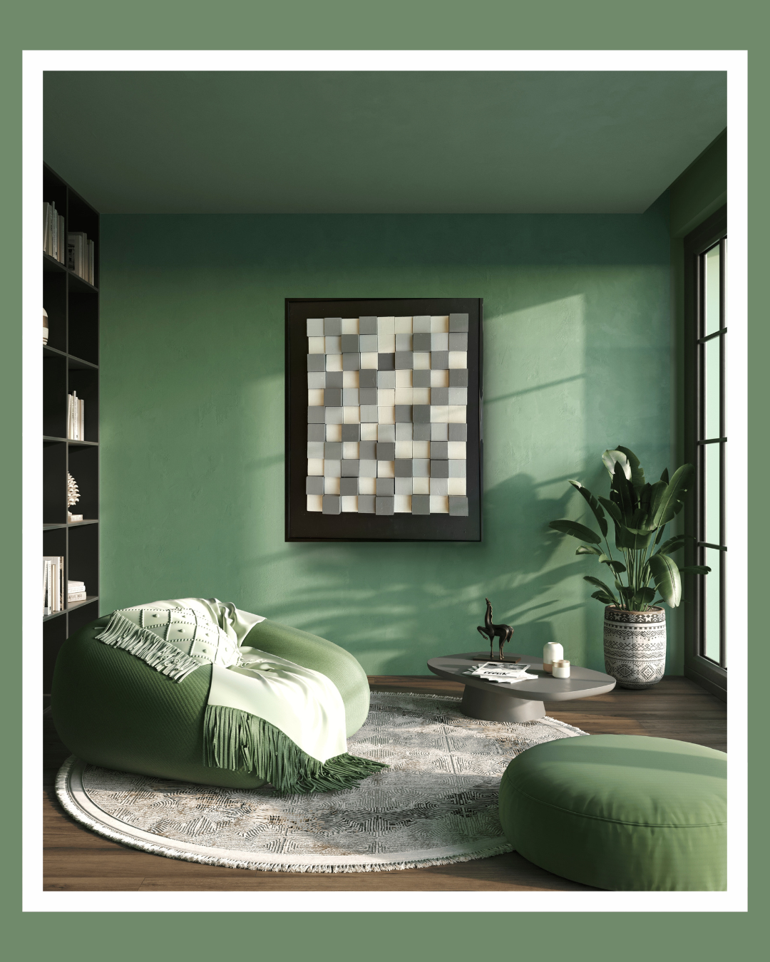 3D wall artwork featuring a grid of grey and white wooden blocks arranged in varying depths to create a textured, modern design.