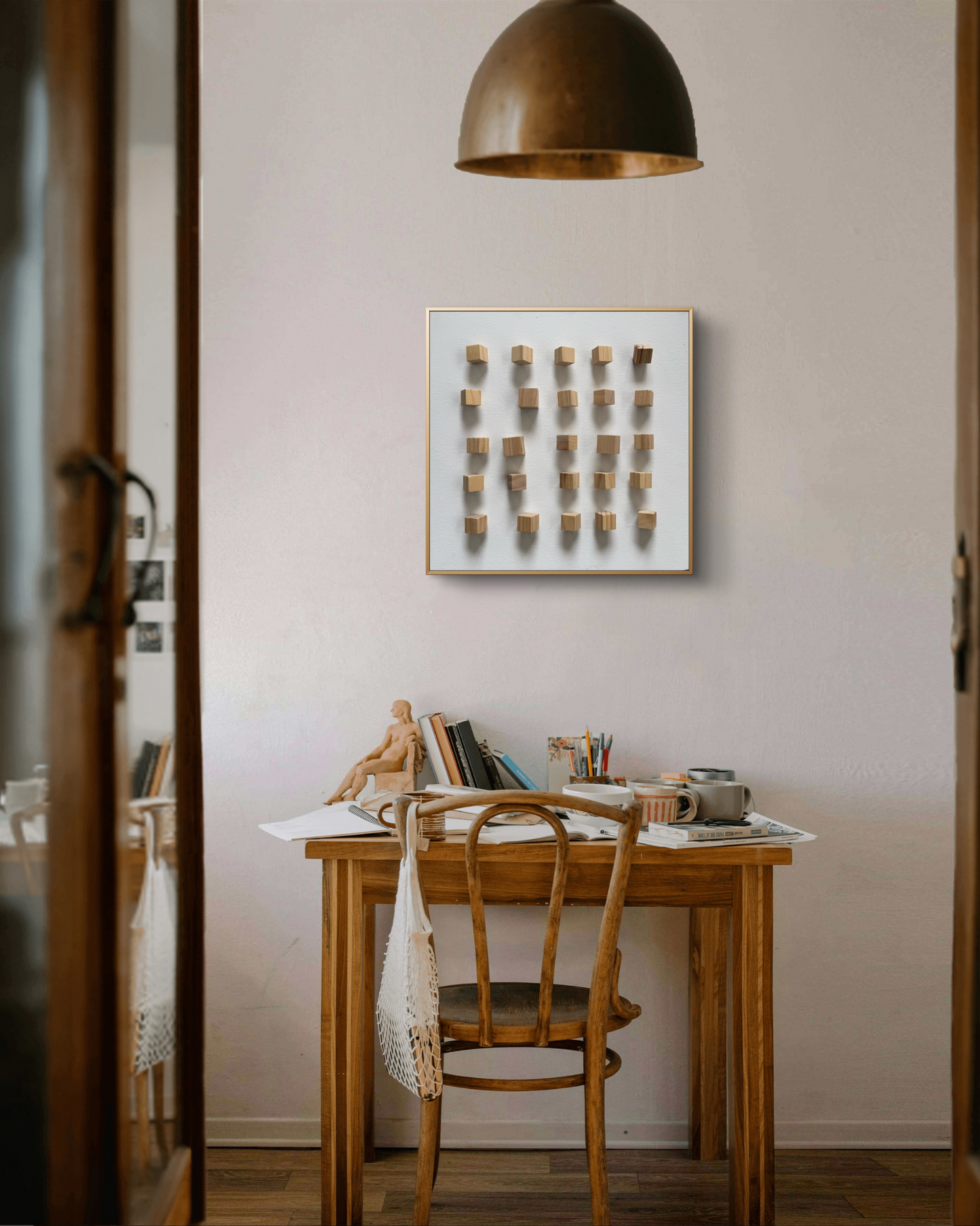 Still in Motion – Minimal Wooden Cube Wall Art for Modern Interiors