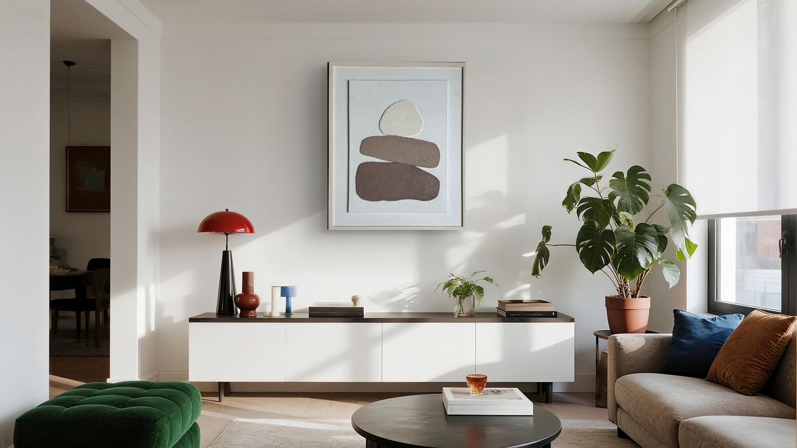 Artscape Studio Japandi inspired textured abstract wall art in earthy neutrals with layered sculptural forms