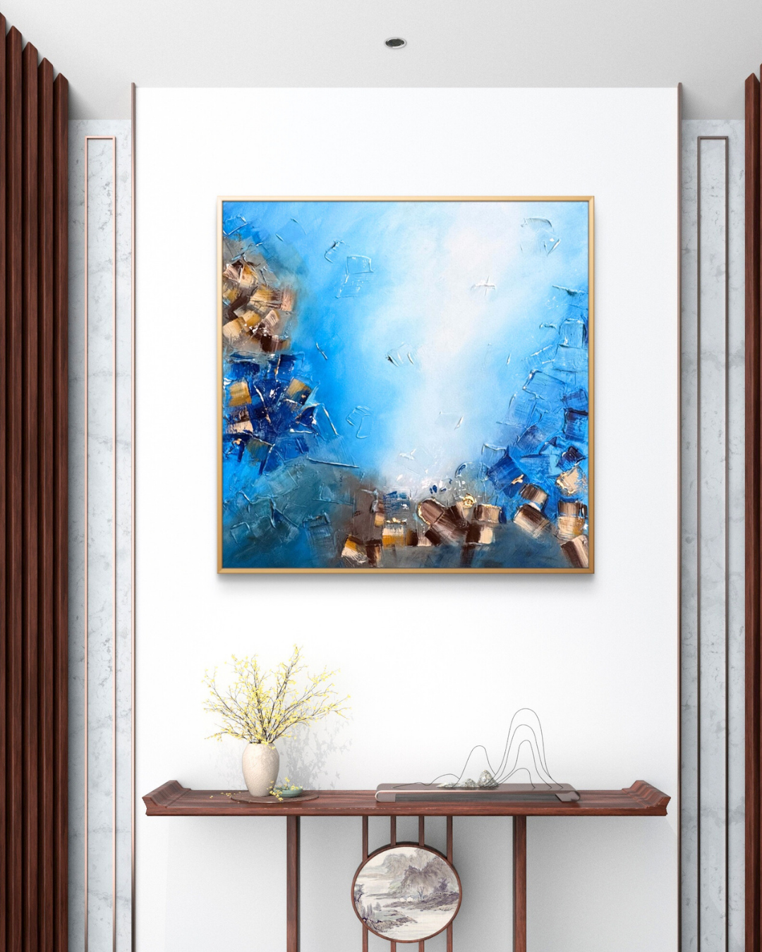 Blue abstract artwork, Vastu-inspired wall decor for calm, clarity, and refined modern spaces.