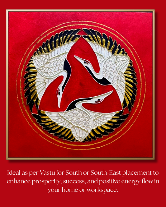 Dancing Cranes – Japanese Inspired Vastu Artwork in Red | Artscape Studio