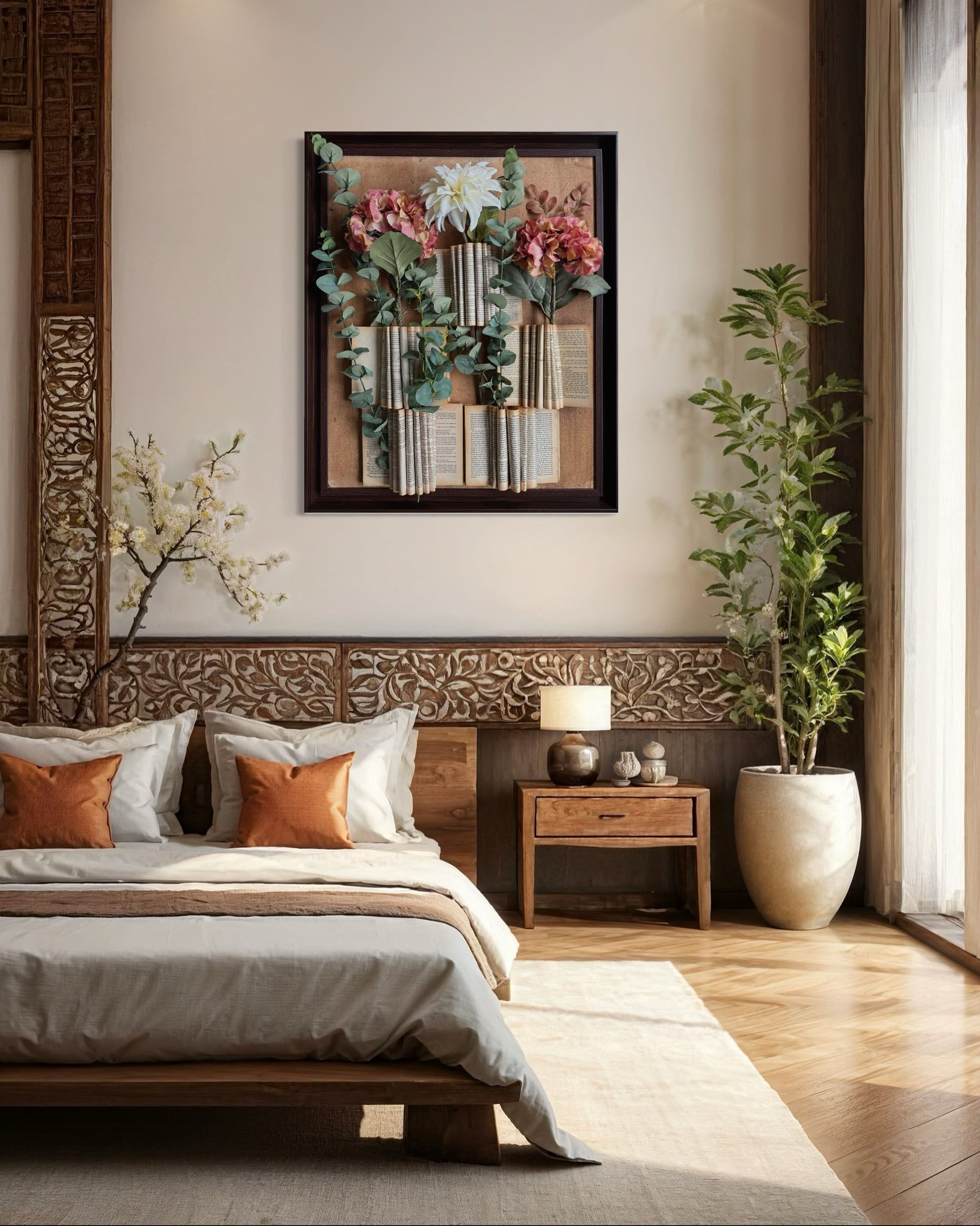 Unique handcrafted decor piece blending literature and botanical elements