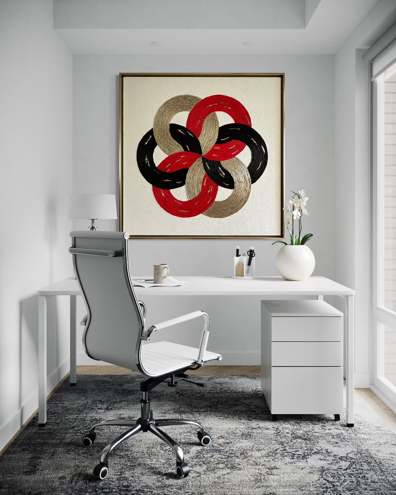 Contemporary minimal wall art ‘Infinite Bloom’ featuring elegant circular geometry and textured design representing prosperity and harmony.