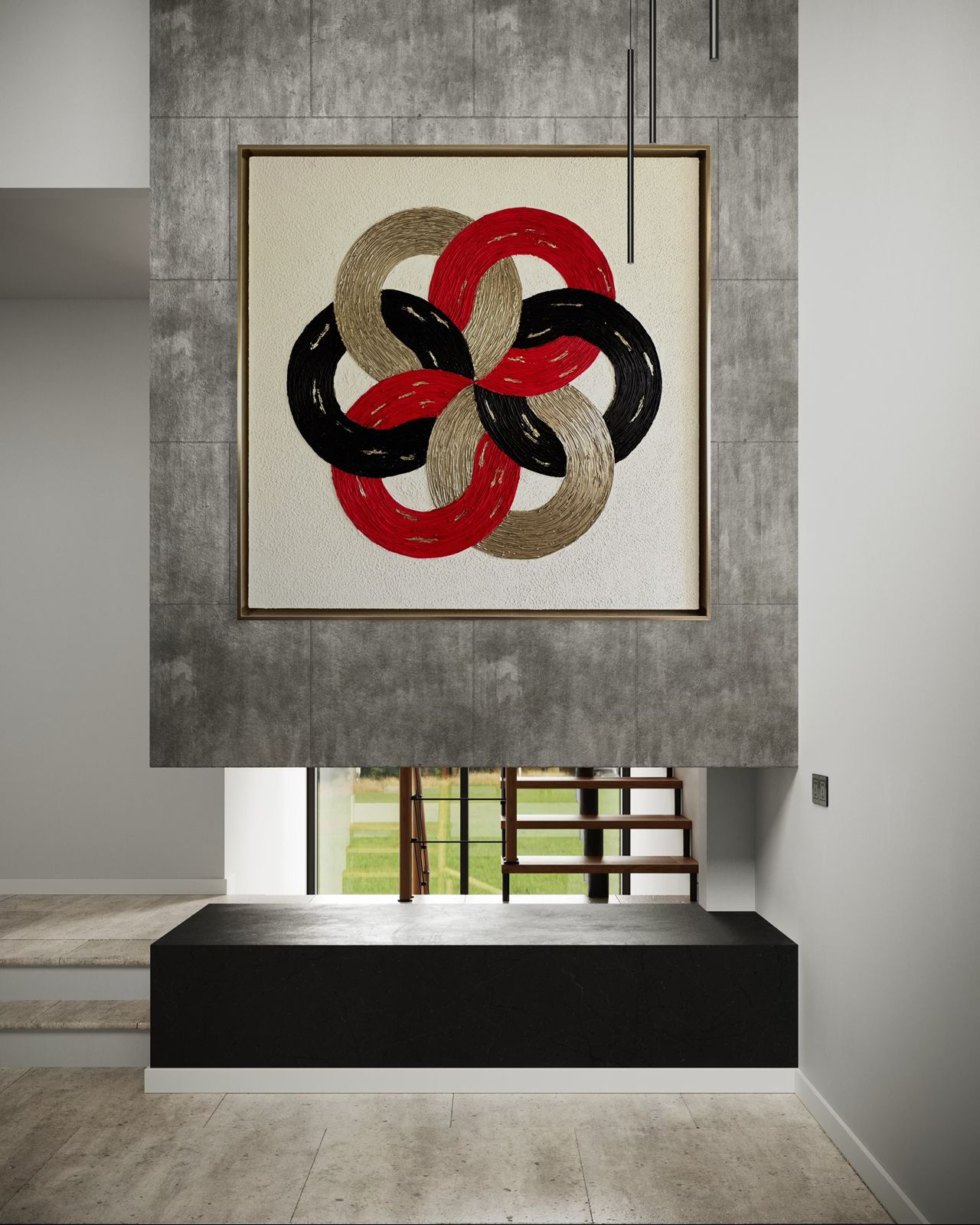 Contemporary minimal wall art ‘Infinite Bloom’ featuring elegant circular geometry and textured design representing prosperity and harmony.