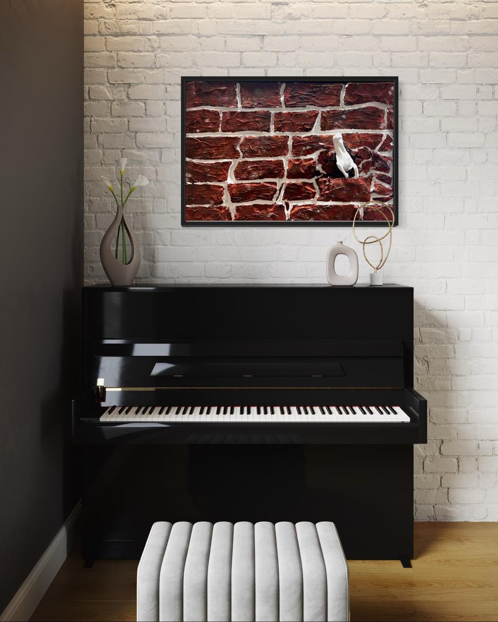 Contemporary 3D artwork showing a horse emerging from a wall, inspired by Year of the Horse 2026 energy.