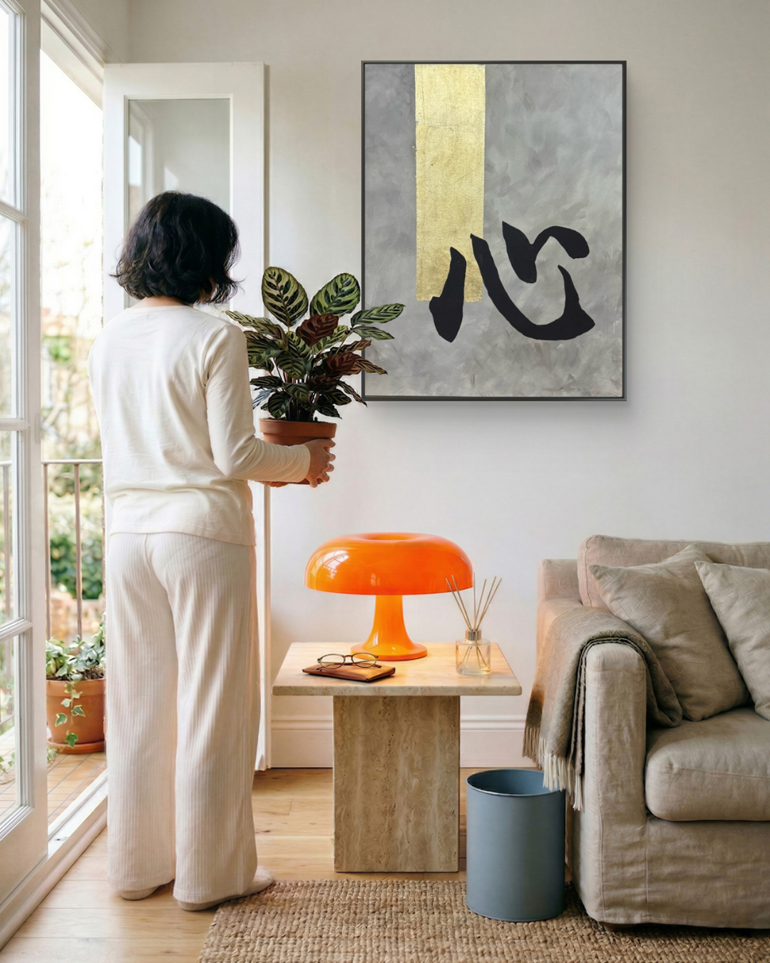 Modern textured abstract wall art in neutral tones inspired by inner balance, featuring layered textures and a minimal contemporary design for living room, bedroom, or office interiors.